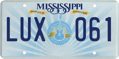 MS license plate LUX061