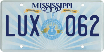 MS license plate LUX062