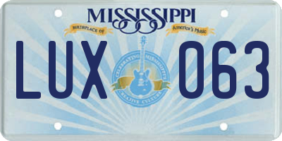 MS license plate LUX063