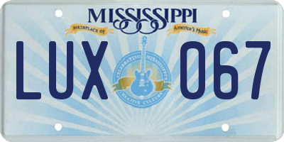 MS license plate LUX067