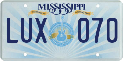 MS license plate LUX070