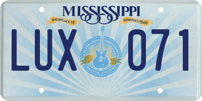 MS license plate LUX071