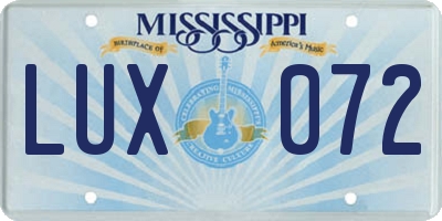 MS license plate LUX072