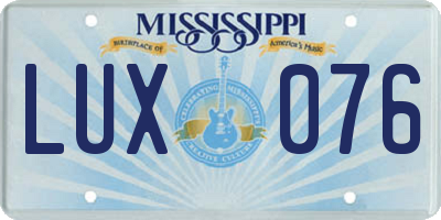 MS license plate LUX076