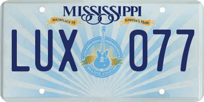 MS license plate LUX077