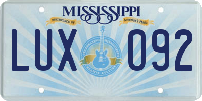 MS license plate LUX092