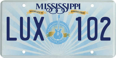 MS license plate LUX102