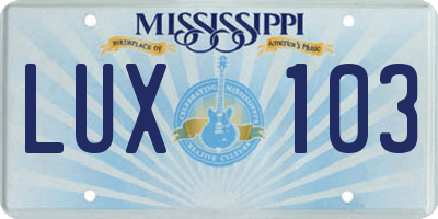 MS license plate LUX103