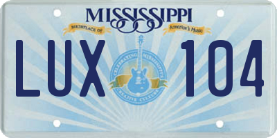 MS license plate LUX104