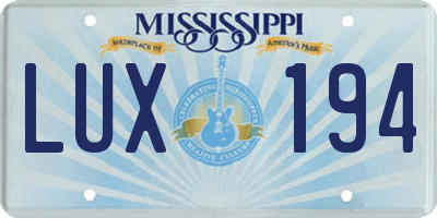 MS license plate LUX194
