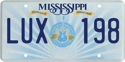MS license plate LUX198