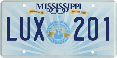 MS license plate LUX201
