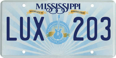 MS license plate LUX203