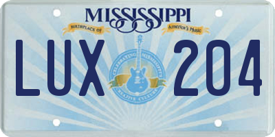 MS license plate LUX204