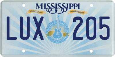 MS license plate LUX205