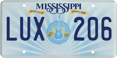 MS license plate LUX206