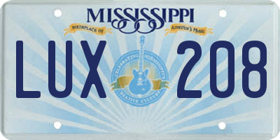 MS license plate LUX208