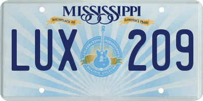 MS license plate LUX209
