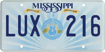 MS license plate LUX216