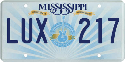MS license plate LUX217