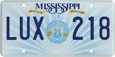 MS license plate LUX218