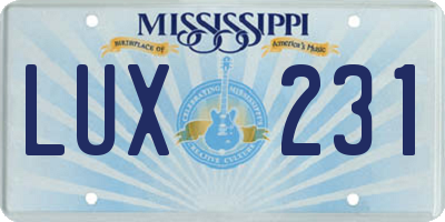 MS license plate LUX231