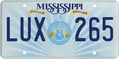 MS license plate LUX265