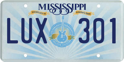 MS license plate LUX301