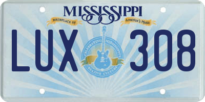 MS license plate LUX308