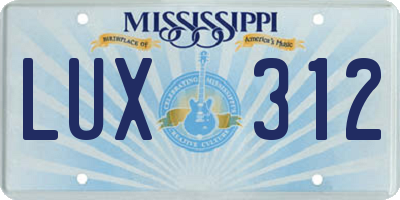 MS license plate LUX312