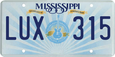 MS license plate LUX315