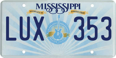 MS license plate LUX353