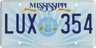 MS license plate LUX354