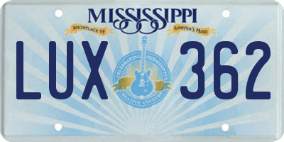 MS license plate LUX362