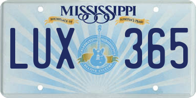 MS license plate LUX365