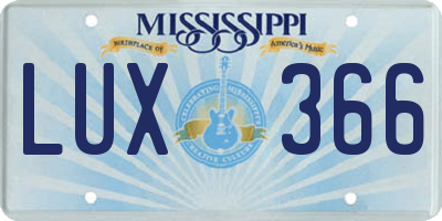 MS license plate LUX366