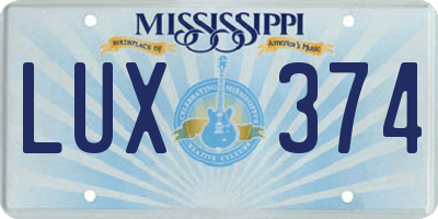 MS license plate LUX374