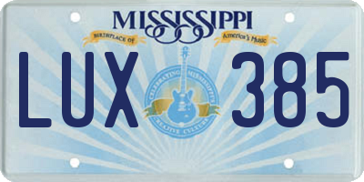 MS license plate LUX385