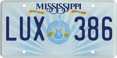 MS license plate LUX386