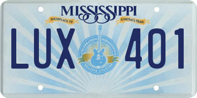 MS license plate LUX401