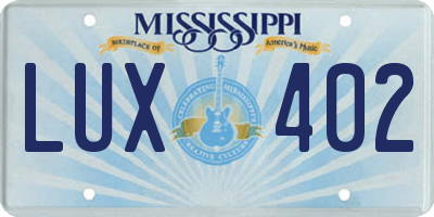 MS license plate LUX402