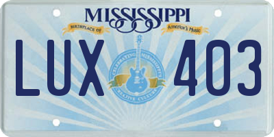 MS license plate LUX403