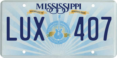 MS license plate LUX407