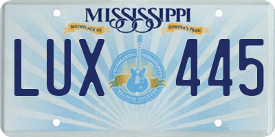 MS license plate LUX445
