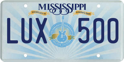 MS license plate LUX500