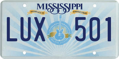 MS license plate LUX501