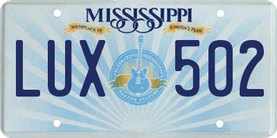 MS license plate LUX502