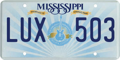 MS license plate LUX503