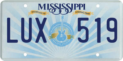MS license plate LUX519