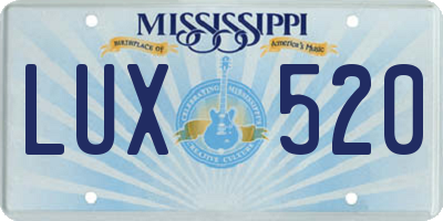 MS license plate LUX520